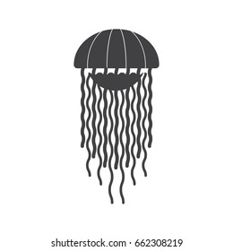 Tropic jellyfish icon in outline design. Vector medusa logo or label template.