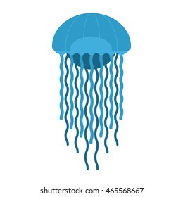 Tropic jellyfish illustration. Vector medusa animal. Underwater creature icon. Sea jellyfish isolated on white background.