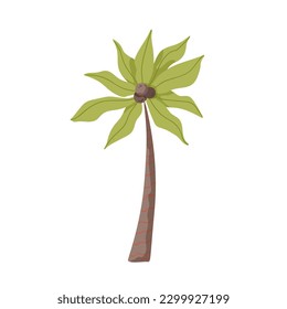 Tropic leaf, flower, colorful handrawn flat illustration
