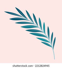 Tropic leaf pattern. Green branch on pink background. Graphic element for website, sticker for social networks and instant messengers. Minimalistic and aesthetic logo. Cartoon flat vector illustration
