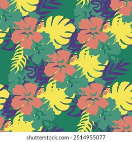 tropic, leaf, watercolor, plant, palm, jungle, pattern, exotic, monstera, banana, floral, isolated, set, paint, design, green, hawaii, flora, tree, background, forest, paradise, brazil, art, nature