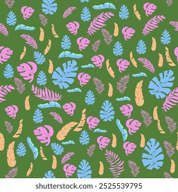 tropic, leaf, watercolor, plant, palm, jungle, pattern, exotic, monstera, banana, floral, isolated, set, paint, design, green, hawaii, flora, tree, background, forest, paradise, brazil, art, nature