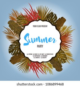 Tropic leaves background with frame for your text. Eps10 vector template.