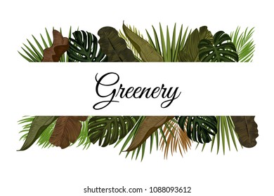 Tropic leaves background with frame for your text. Eps10 vector template.