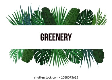 Tropic leaves background with frame for your text. Eps10 vector template.