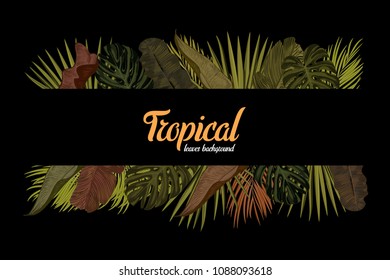 Tropic leaves background with frame for your text. Eps10 vector template.