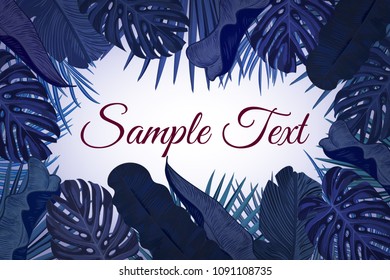 Tropic leaves background with frame for your text. Eps10 vector template.