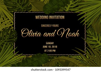 Tropic leaves background with frame for your text. Eps10 vector template.