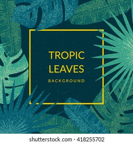 Tropic leaves background with frame for your text. Eps10 vector template.