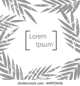 Tropic leaves background with frame for your text. Vector template.