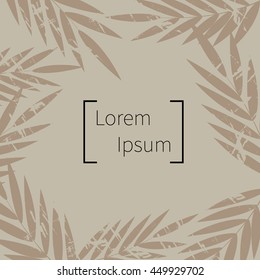 Tropic leaves background with frame for your text. Vector template.