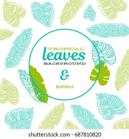 Tropic leaves background with frame for your text Eps10 vector template