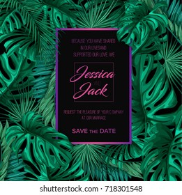 Tropic leaves background with frame for your text. Eps10 vector template. Summer sale.