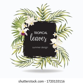 Tropic leaves background. Vector botanical jungle illustration with space for text. ESP 10 