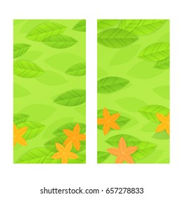 Tropic leaves and flowers patterns with place for your text.Floral vector covers design. Eps10 