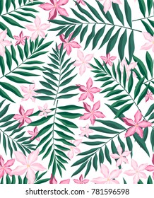 tropic leaves and flowers seamless pattern