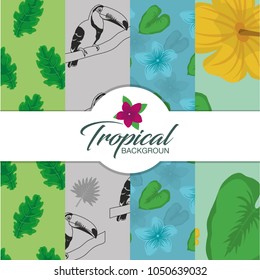 Tropic leaves flowers and toucan design