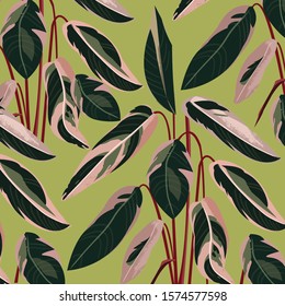 Tropic leaves. Jungle background. Vector