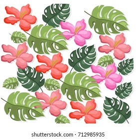 Tropic leaves pattern Vector illustrations background colorful