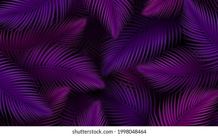 Tropic leaves seamless pattern in neon colors. Colored vector illustration. Isolated on black background.