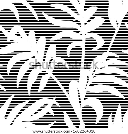 Tropic leaves. Summer prints. Seamless pattern. Jungle background. Black and white pattern. Palm leaf. Modern stylish texture. Trendy design. Monochrome  contemporary pattern with tropical leaves