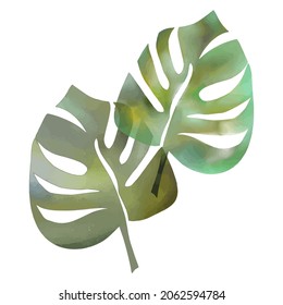 Tropic leaves watercolor.Texture, background, pattern.  Trendy set with colorful tropic leaves watercolon white background for fabric design.