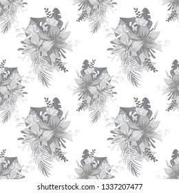 tropic liliya and monsterasyrface pattern design. Nature plant vector