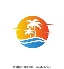 Tropic ocean coconout tree holiday logo vector image