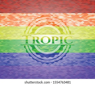 Tropic on mosaic background with the colors of the LGBT flag