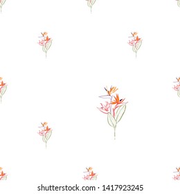 Tropic outline floral seamless pattern with tropical flowers. Tropical wallpaper collection. Sketch in watercolor style. Hand drawn line on white background