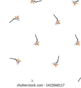 Tropic outline floral seamless pattern with sketch strelitzia. Tropical wallpaper collection. Sketch in watercolor style. Hand drawn line on white background