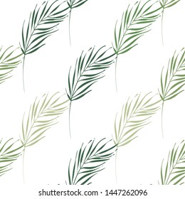 Tropic outline floral seamless pattern with beautiful palm leaf. Tropical wallpaper collection. Sketch in watercolor style. Hand drawn line on white background