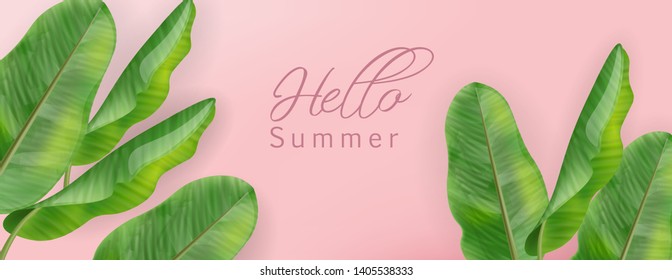 Tropic palm leaves Vector realistic. summer background template card