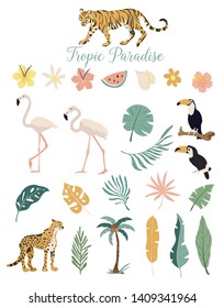 Tropic paradise animals flowers and plants