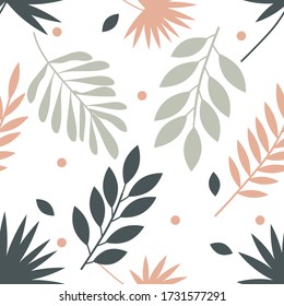 Tropic pattern with palm tree. 
Gray, yellow and green leavesTropical palm leaf background. Vector floral seamless pattern.
