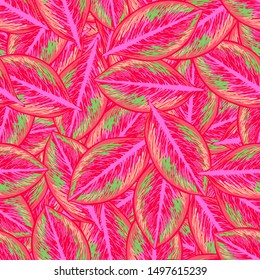 Tropic plant leaf graphic vector background. Summer tropical leaves wallpaper seamless pattern.