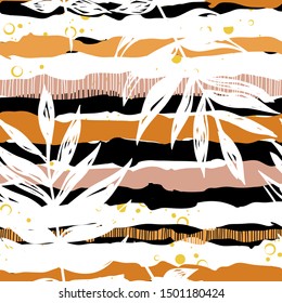 Tropic plant leaf graphic vector background. Summer tropical leaves wallpaper seamless pattern.