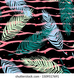 Tropic plant leaf graphic vector background. Summer tropical leaves wallpaper seamless pattern.
