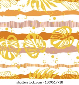 Tropic plant leaf graphic vector background. Summer tropical leaves wallpaper seamless pattern.