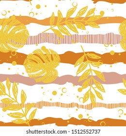 Tropic plant leaf graphic vector background. Summer tropical leaves wallpaper seamless pattern.