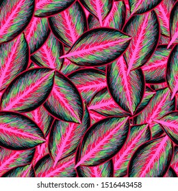Tropic plant leaf graphic vector background. Summer tropical leaves wallpaper seamless pattern.