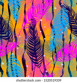 Tropic plant leaf graphic vector background. Summer tropical leaves wallpaper seamless pattern.