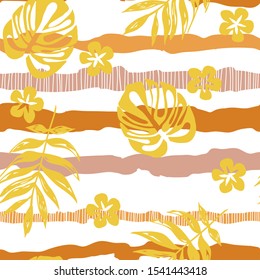 Tropic plant leaf graphic vector background. Summer tropical leaves wallpaper seamless pattern.