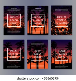 Tropic posters set with palms and frame for text. Mock up for book, brochures, flyers and advertising size A4.