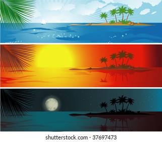 Tropic resort daytime vector banners.