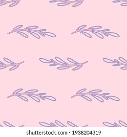 Tropisches, nahtloses, handgezeichnetes Muster mit blauen, gegossenen Zweigen-Silhouetten. Pastellrosa Hintergrund. Perfekt für Stoffdesign, Stoffdruck, Umhüllung, Cover. Vektorgrafik.