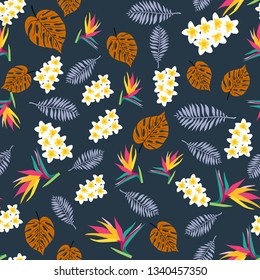 Tropic seamless pattern with color leaves. Vector illustration