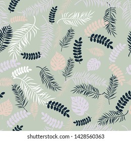Tropic seamless pattern with color leaves. Vector illustration