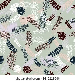 Tropic seamless pattern with color leaves. Vector illustration