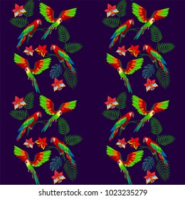 Tropic seamless pattern with parrot birds.